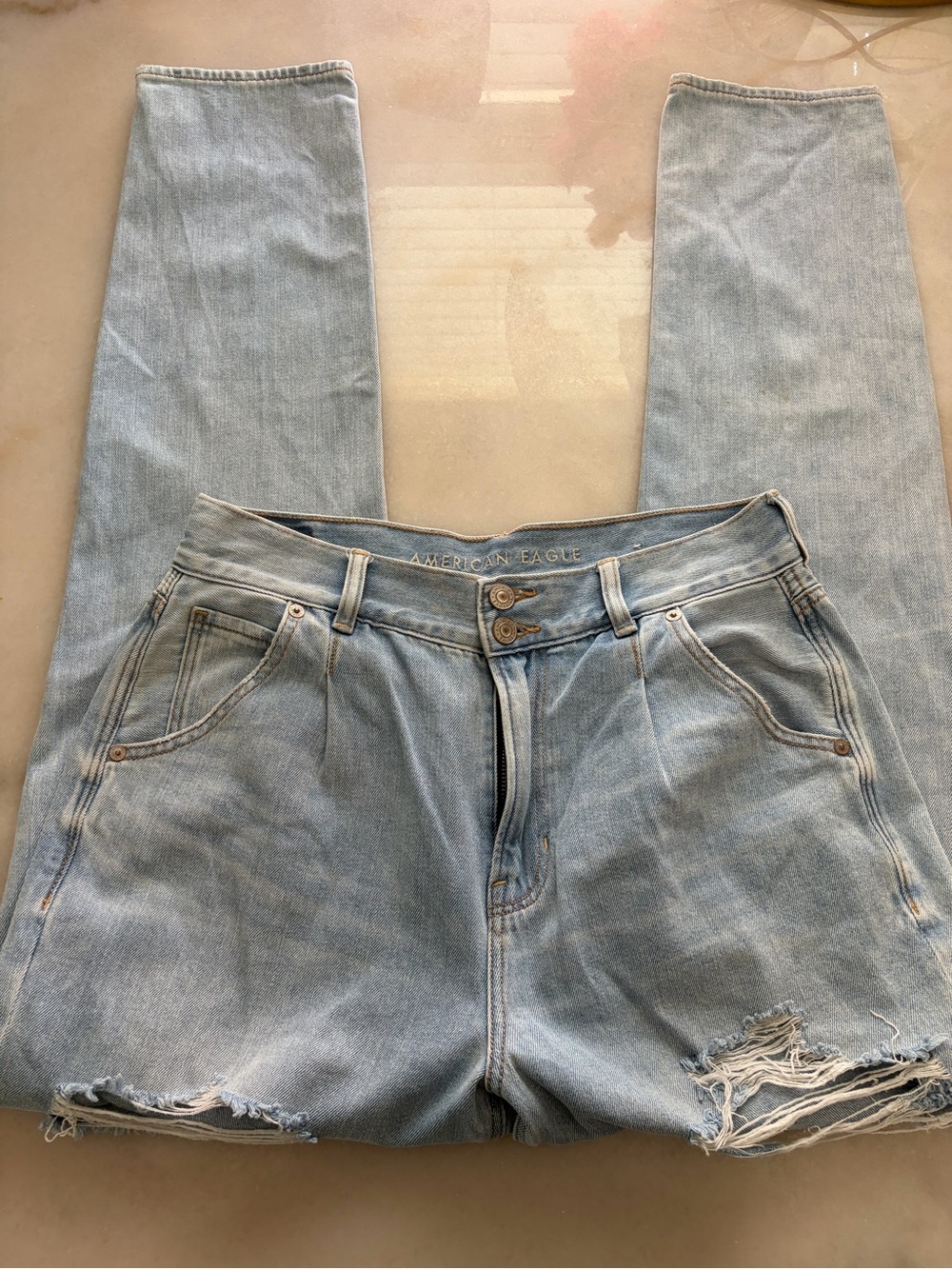 American Eagle Outfitters Light Wash MOM Distressed Jeans